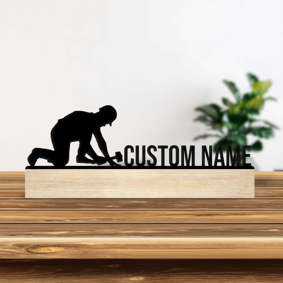 Desktop Laser Engraver - 1個入りのパーソナライズされた鉄製デスクトップオーナメント、木製ベース付きで内容をカスタマイズ可能、組み立て不要のデスクトップデコレーション