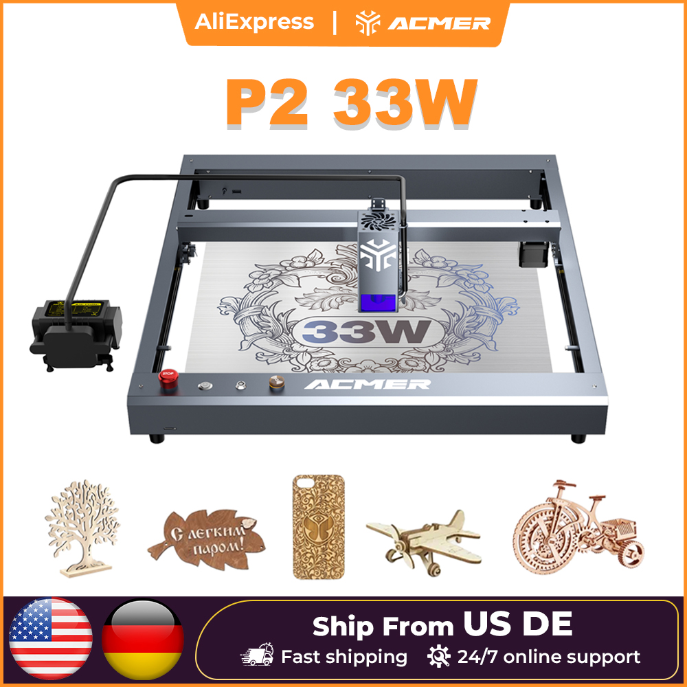 Industrial Laser Engraver For Wood - ACMER P2 33W レーザー彫刻機 エアアシスト機能付き 工業用レール
