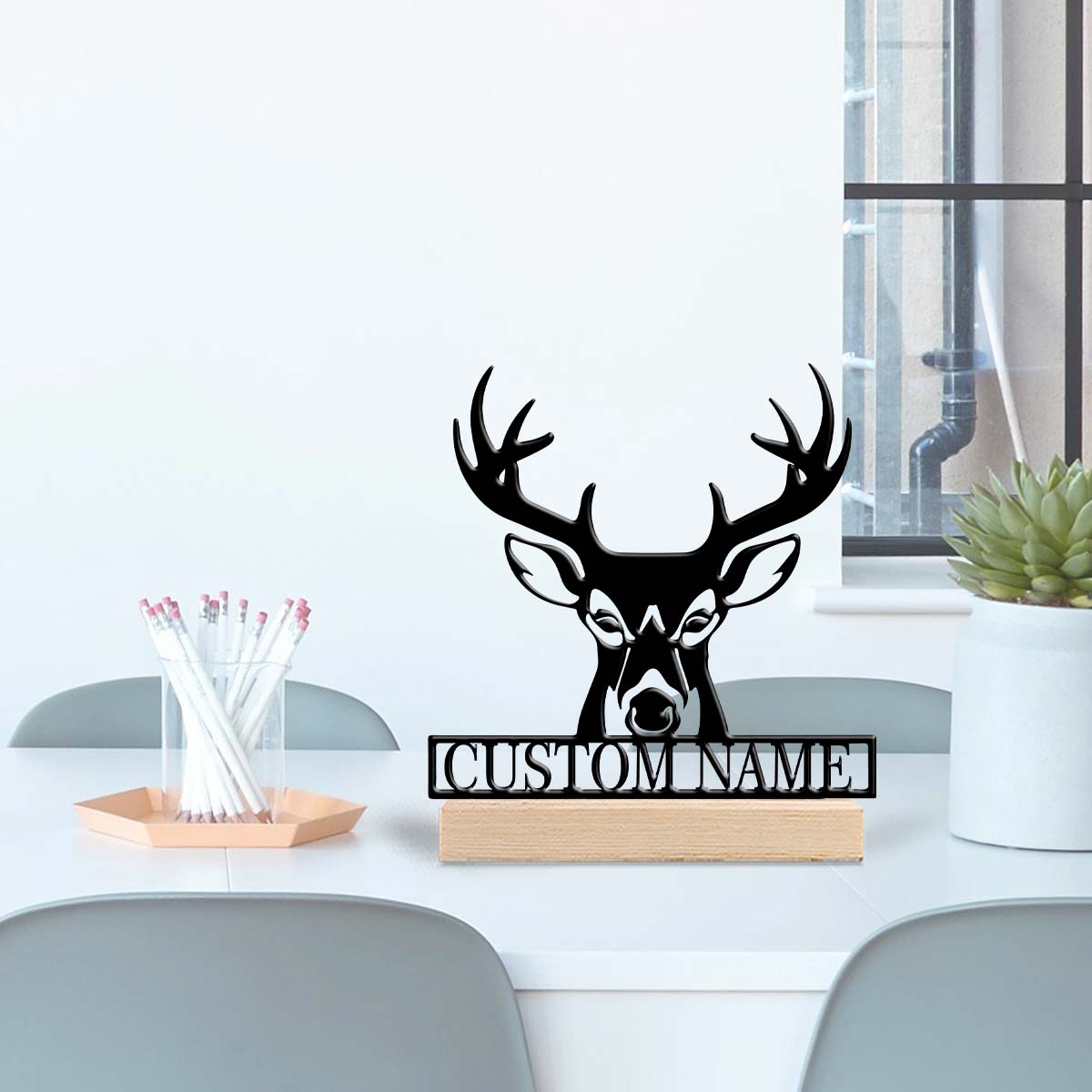 Desktop Laser Engraver - 1個入りパーソナライズされた鉄製デスクトップオーナメント、木製ベース付きカスタムコンテンツ、書斎、寝室、オフィス用デスクオーナメント