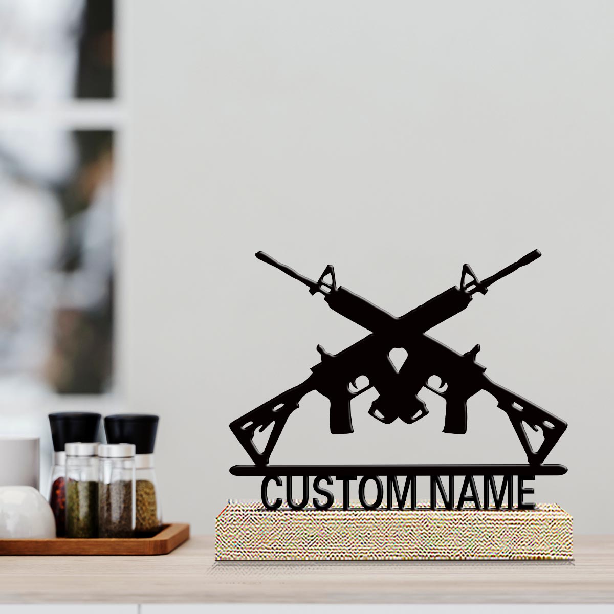Desktop Laser Engraver - 1個入りカスタマイズ可能な金属製デスクトップオーナメント、木製ベース付きカスタムコンテンツ、室内装飾、バーカウンター装飾