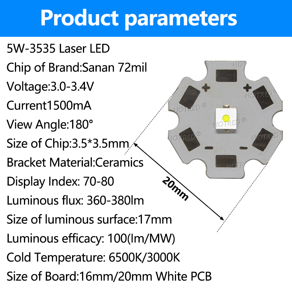 LED 5 ワット 3535 フラットホワイトレーザービーズ - Industrial Laser Diode のレビューと価格